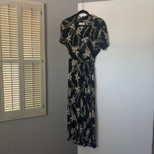 Vintage Black & White Floral Wrap Dress